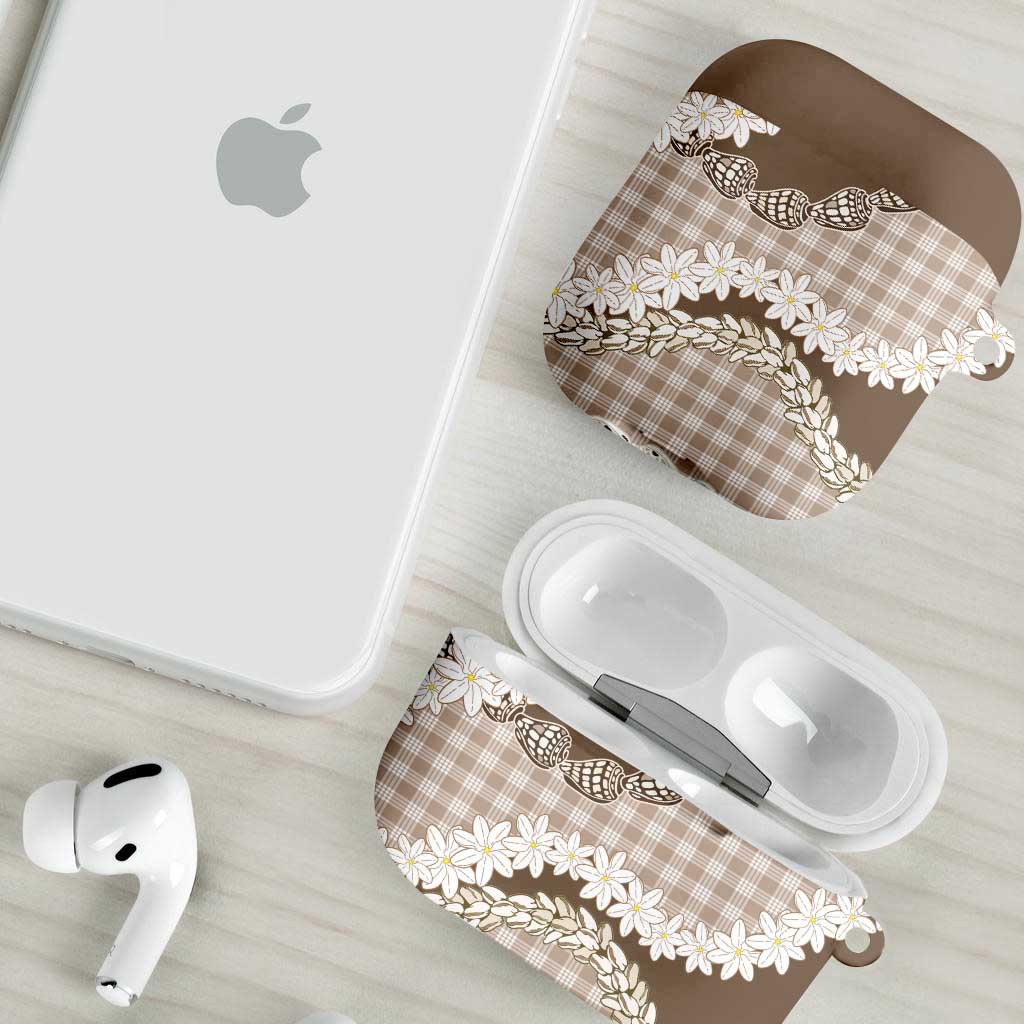Brown Hawaii Tiare and Shell Lei AirPods Case Hawaiian Palaka Luxury Vibes LT14 - Polynesian Pride