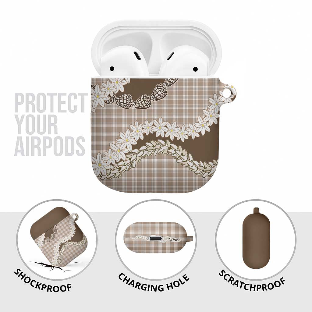 Brown Hawaii Tiare and Shell Lei AirPods Case Hawaiian Palaka Luxury Vibes LT14 - Polynesian Pride