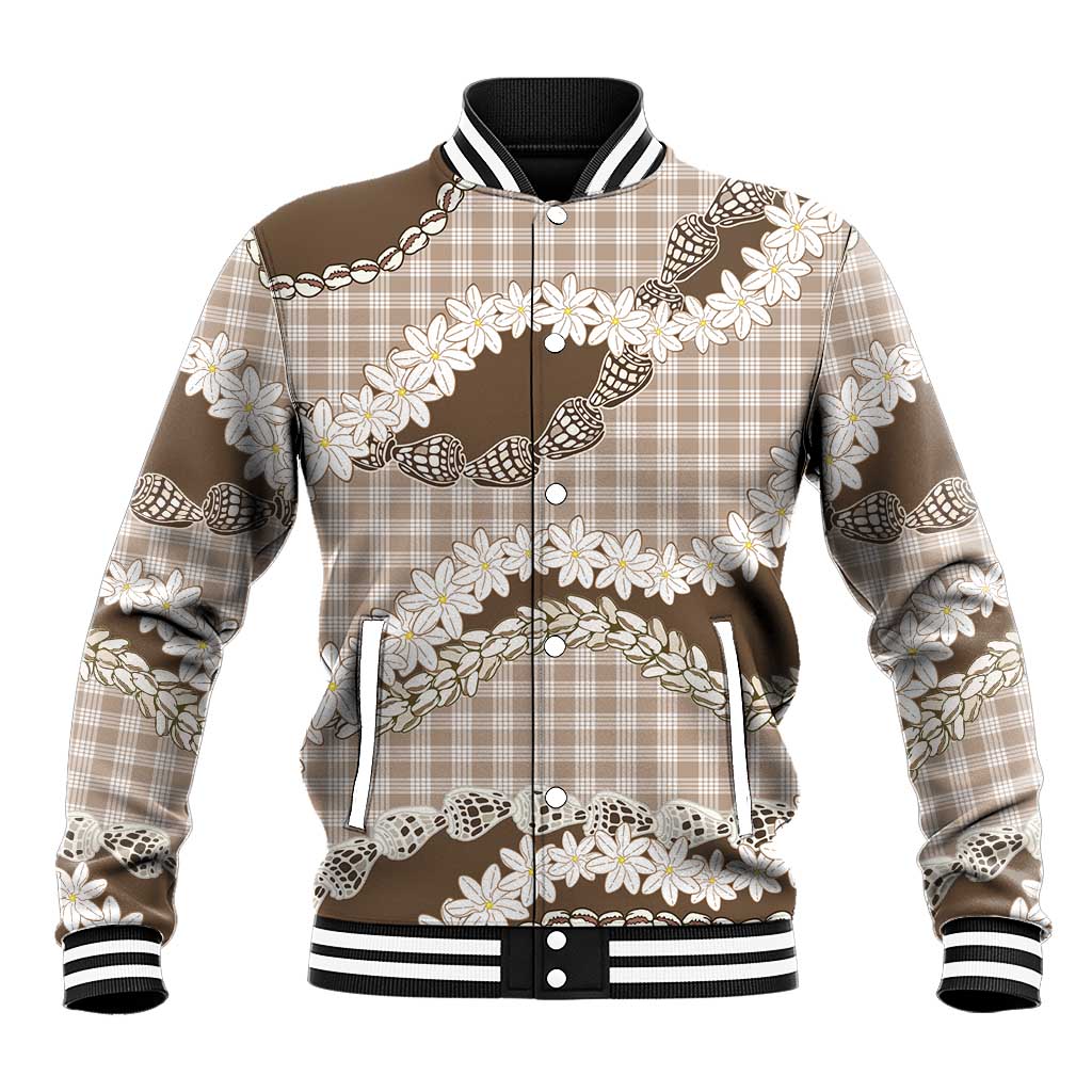 Brown Hawaii Tiare and Shell Lei Baseball Jacket Hawaiian Palaka Luxury Vibes - Polynesian Pride