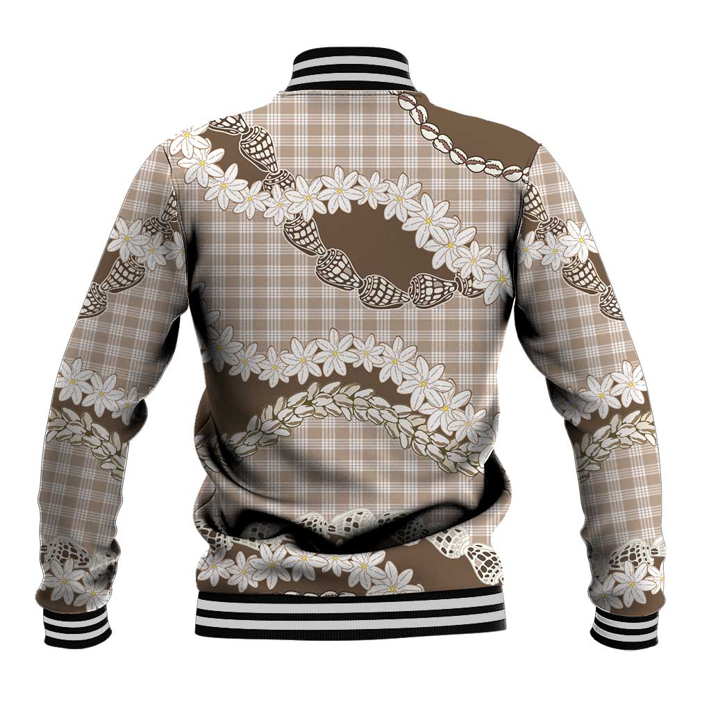 Brown Hawaii Tiare and Shell Lei Baseball Jacket Hawaiian Palaka Luxury Vibes - Polynesian Pride