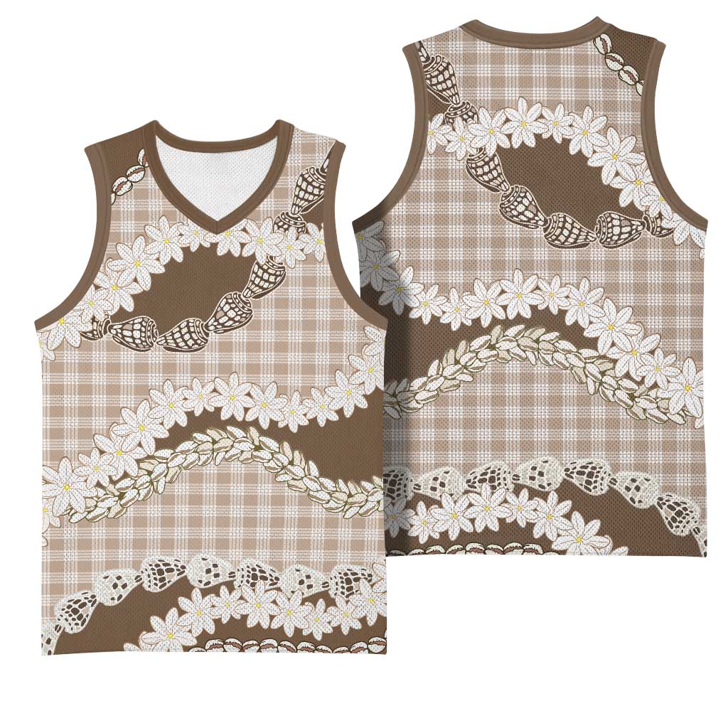Brown Hawaii Tiare and Shell Lei Basketball Jersey Hawaiian Palaka Luxury Vibes - Polynesian Pride
