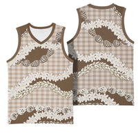 Brown Hawaii Tiare and Shell Lei Basketball Jersey Hawaiian Palaka Luxury Vibes - Polynesian Pride