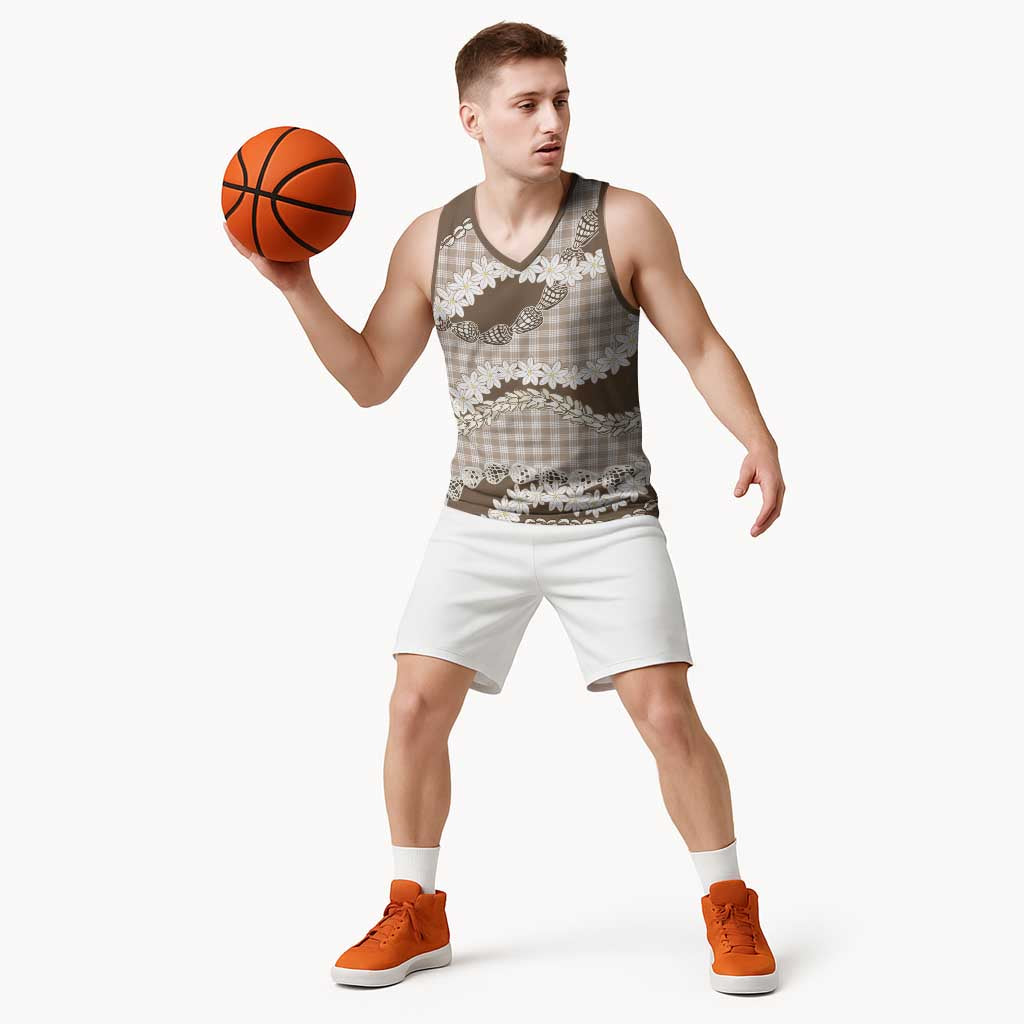 Brown Hawaii Tiare and Shell Lei Basketball Jersey Hawaiian Palaka Luxury Vibes - Polynesian Pride