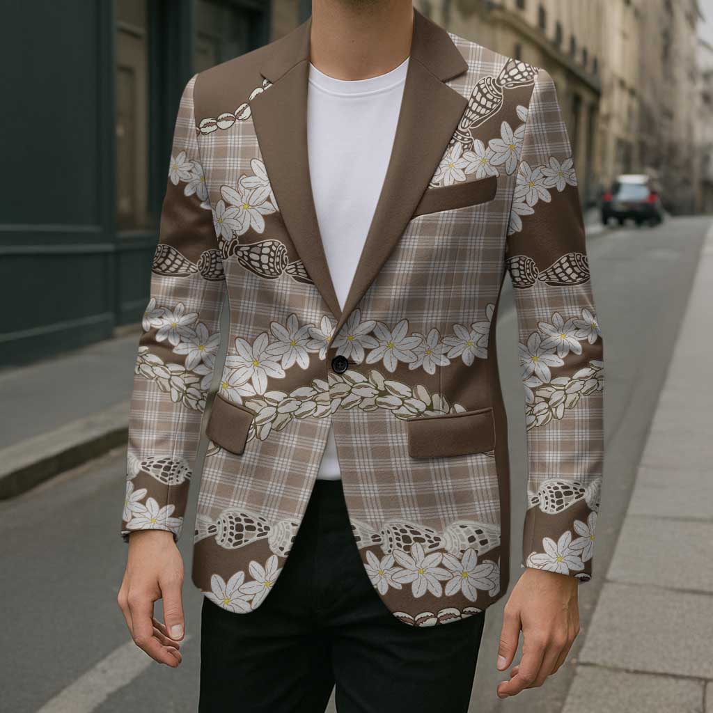 Brown Hawaii Tiare and Shell Lei Blazer Hawaiian Palaka Luxury Vibes LT14 - Polynesian Pride