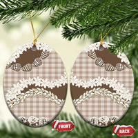 Brown Hawaii Tiare and Shell Lei Ceramic Ornament Hawaiian Palaka Luxury Vibes LT14 Oval Brown - Polynesian Pride