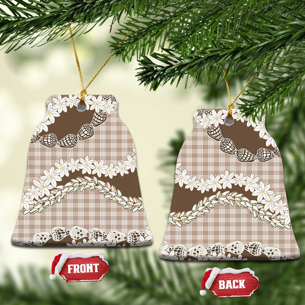 Brown Hawaii Tiare and Shell Lei Ceramic Ornament Hawaiian Palaka Luxury Vibes LT14 Bell Flake Brown - Polynesian Pride