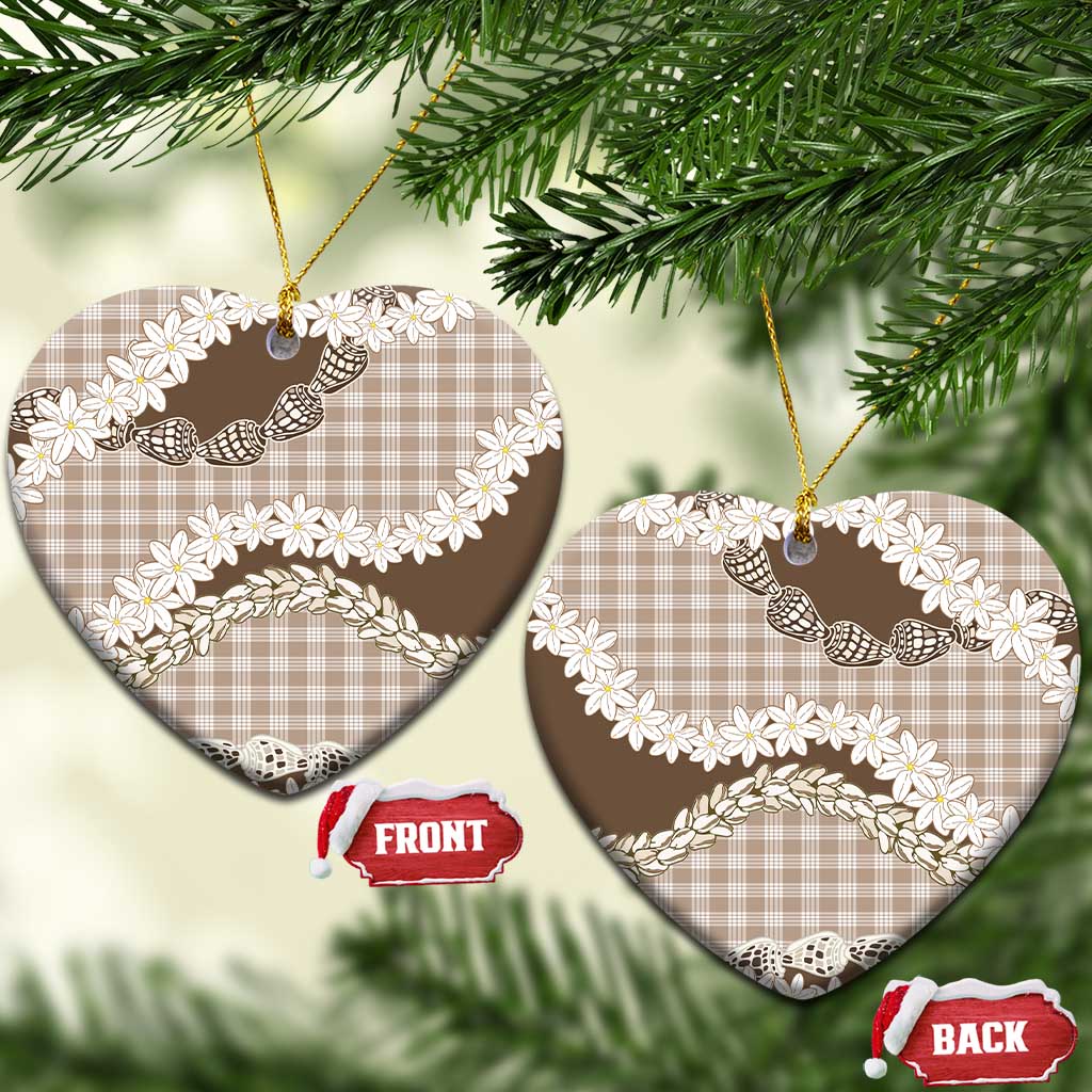Brown Hawaii Tiare and Shell Lei Ceramic Ornament Hawaiian Palaka Luxury Vibes LT14 Heart Brown - Polynesian Pride