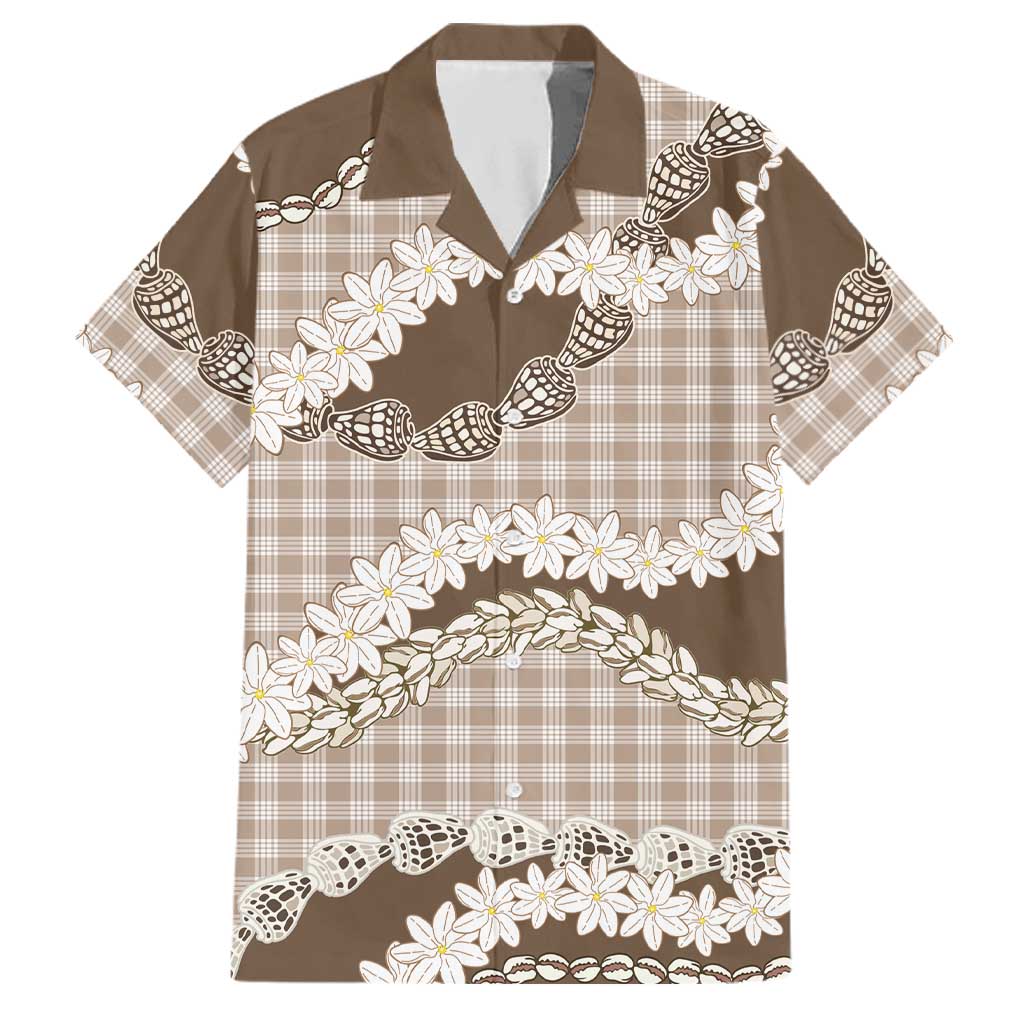 Brown Hawaii Tiare and Shell Lei Family Matching Long Sleeve Bodycon Dress and Hawaiian Shirt Hawaiian Palaka Luxury Vibes - Polynesian Pride