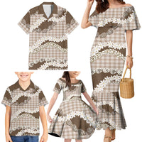 Brown Hawaii Tiare and Shell Lei Family Matching Mermaid Dress and Hawaiian Shirt Hawaiian Palaka Luxury Vibes - Polynesian Pride