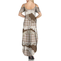 Brown Hawaii Tiare and Shell Lei Family Matching Summer Maxi Dress and Hawaiian Shirt Hawaiian Palaka Luxury Vibes - Polynesian Pride