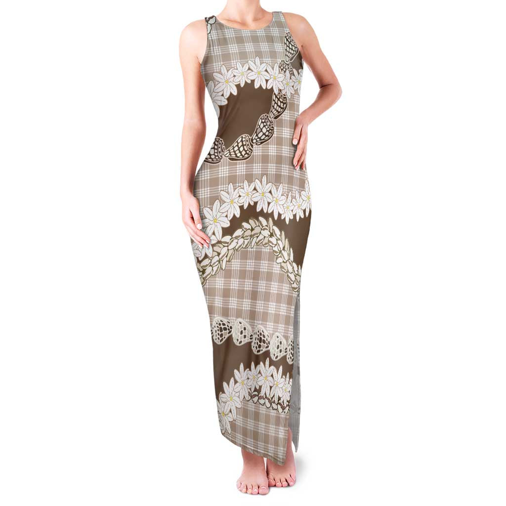 Brown Hawaii Tiare and Shell Lei Family Matching Tank Maxi Dress and Hawaiian Shirt Hawaiian Palaka Luxury Vibes - Polynesian Pride