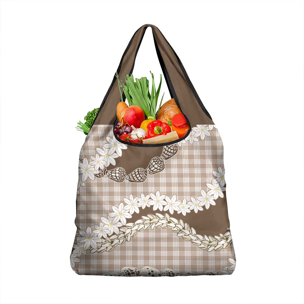 Brown Hawaii Tiare and Shell Lei Grocery Bag Hawaiian Palaka Luxury Vibes LT14 1-pack One Size Brown - Polynesian Pride