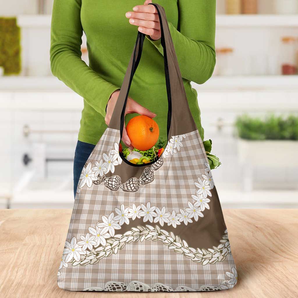 Brown Hawaii Tiare and Shell Lei Grocery Bag Hawaiian Palaka Luxury Vibes LT14 - Polynesian Pride