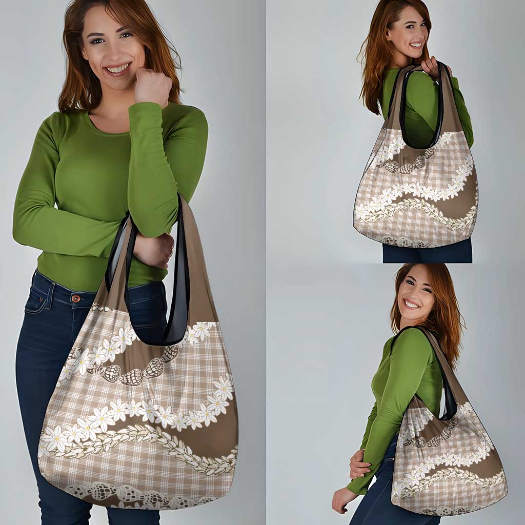 Brown Hawaii Tiare and Shell Lei Grocery Bag Hawaiian Palaka Luxury Vibes LT14 - Polynesian Pride