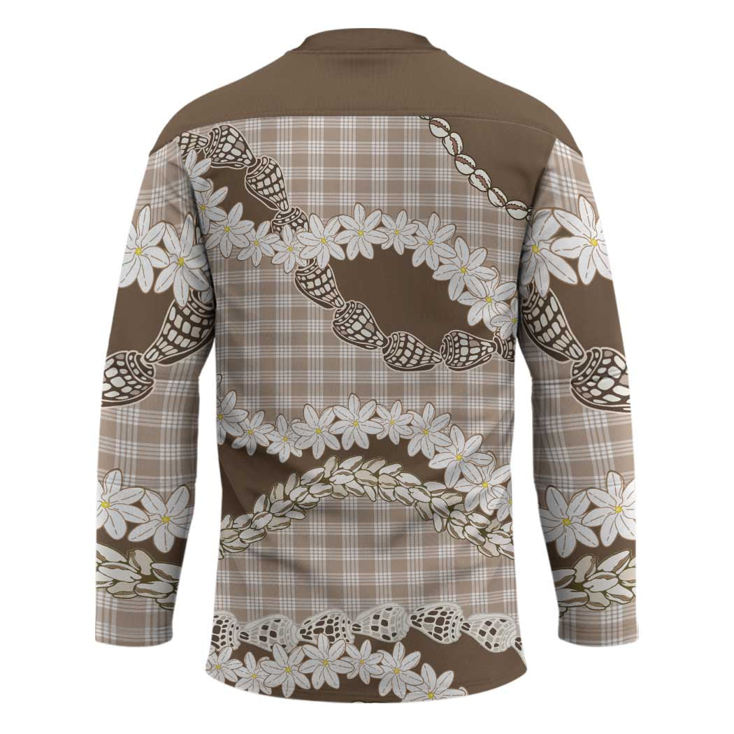 Brown Hawaii Tiare and Shell Lei Hockey Jersey Hawaiian Palaka Luxury Vibes - Polynesian Pride