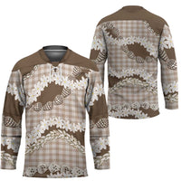 Brown Hawaii Tiare and Shell Lei Hockey Jersey Hawaiian Palaka Luxury Vibes - Polynesian Pride