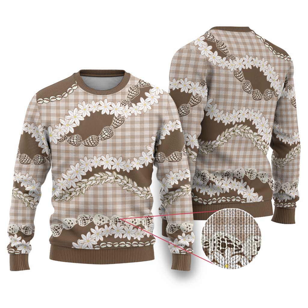 Brown Hawaii Tiare and Shell Lei Ugly Christmas Sweater Hawaiian Palaka Luxury Vibes LT14 Brown - Polynesian Pride