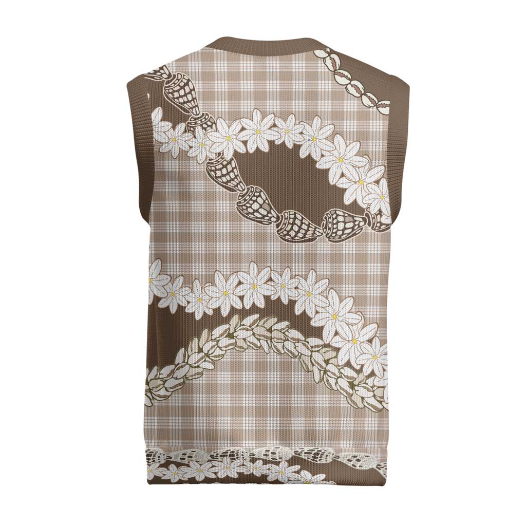 Brown Hawaii Tiare and Shell Lei Christmas Knitted V-Neck Vest Hawaiian Palaka Luxury Vibes LT14 - Polynesian Pride