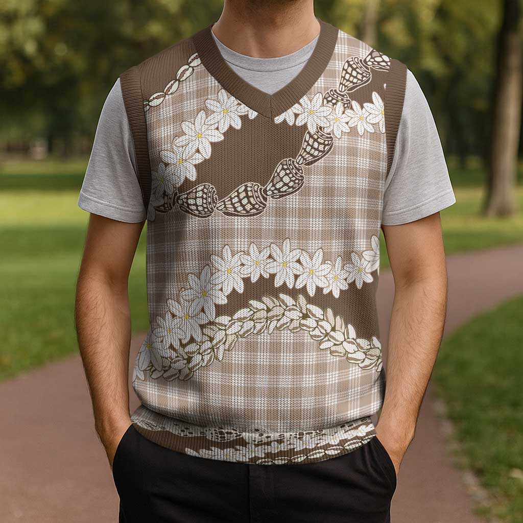 Brown Hawaii Tiare and Shell Lei Christmas Knitted V-Neck Vest Hawaiian Palaka Luxury Vibes LT14 - Polynesian Pride