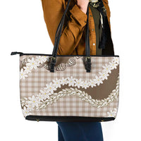 Brown Hawaii Tiare and Shell Lei Leather Tote Bag Hawaiian Palaka Luxury Vibes - Polynesian Pride