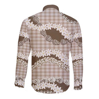 Brown Hawaii Tiare and Shell Lei Long Sleeve Button Shirt Hawaiian Palaka Luxury Vibes - Polynesian Pride
