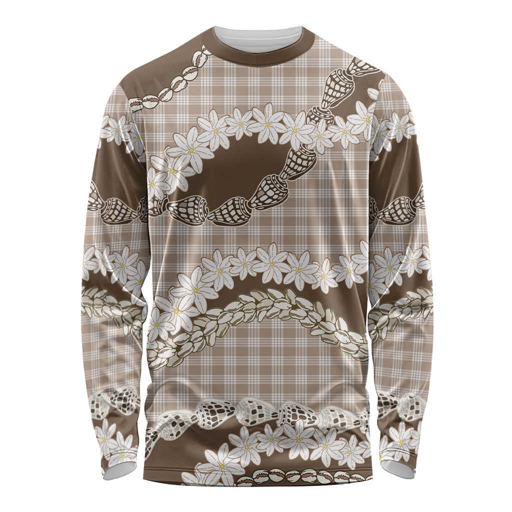 Brown Hawaii Tiare and Shell Lei Long Sleeve Shirt Hawaiian Palaka Luxury Vibes LT14 Unisex Brown - Polynesian Pride