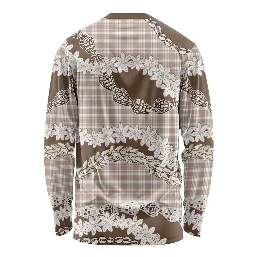 Brown Hawaii Tiare and Shell Lei Long Sleeve Shirt Hawaiian Palaka Luxury Vibes LT14 - Polynesian Pride