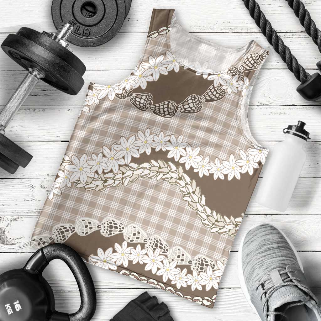 Brown Hawaii Tiare and Shell Lei Men Tank Top Hawaiian Palaka Luxury Vibes - Polynesian Pride