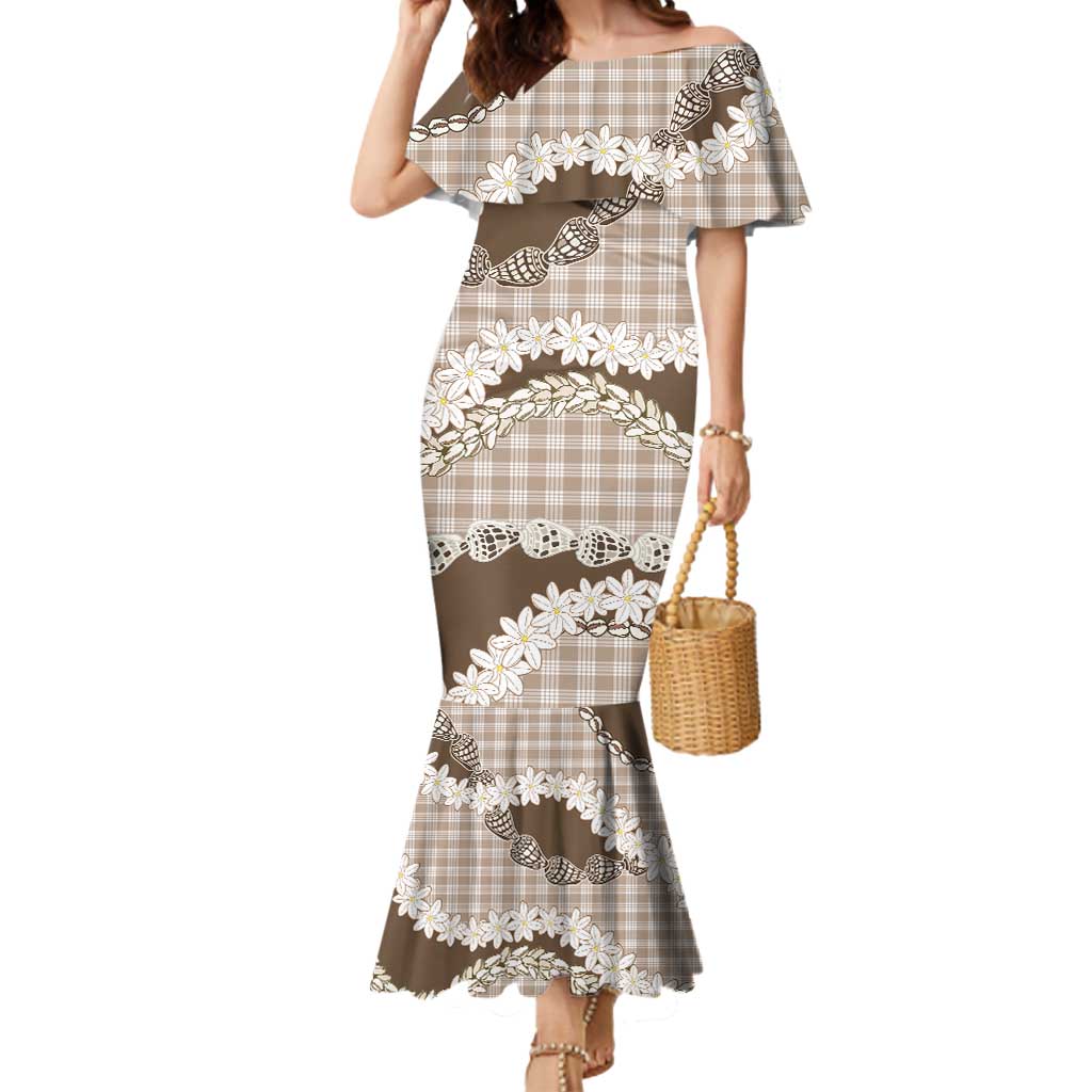 Brown Hawaii Tiare and Shell Lei Mermaid Dress Hawaiian Palaka Luxury Vibes LT14 Women Brown - Polynesian Pride