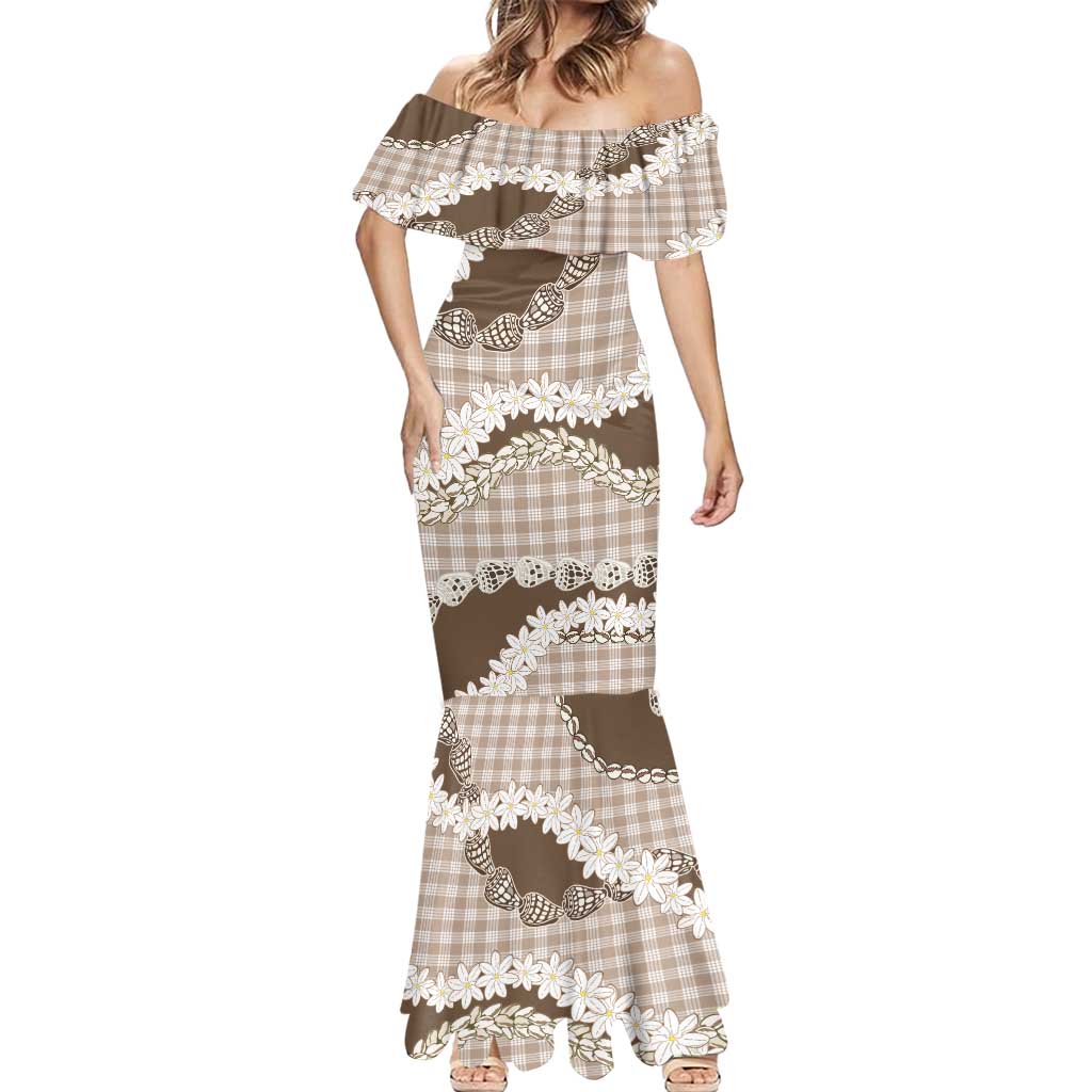 Brown Hawaii Tiare and Shell Lei Mermaid Dress Hawaiian Palaka Luxury Vibes LT14 - Polynesian Pride