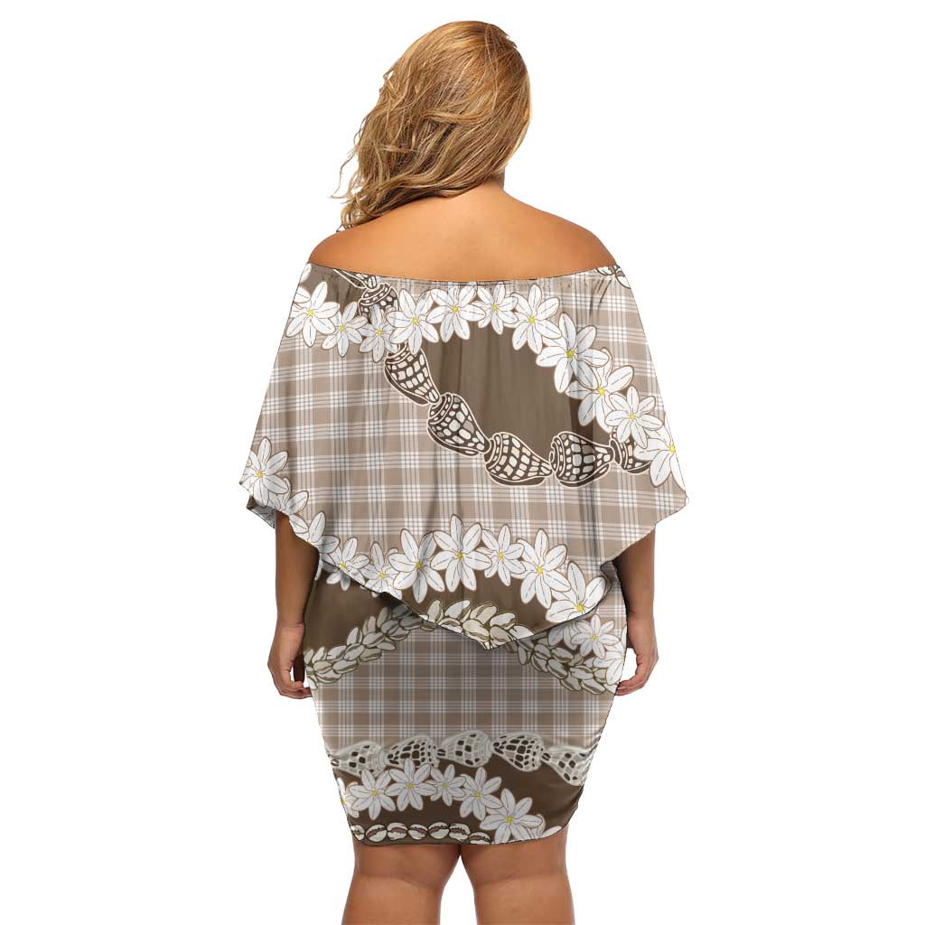 Brown Hawaii Tiare and Shell Lei Off Shoulder Short Dress Hawaiian Palaka Luxury Vibes LT14 - Polynesian Pride