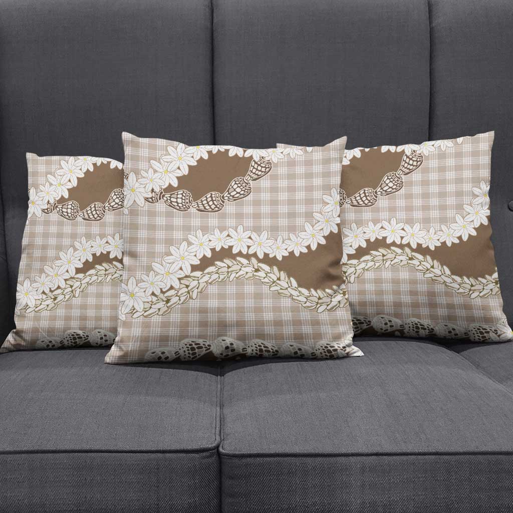 Brown Hawaii Tiare and Shell Lei Pillow Cover Hawaiian Palaka Luxury Vibes LT14 - Polynesian Pride