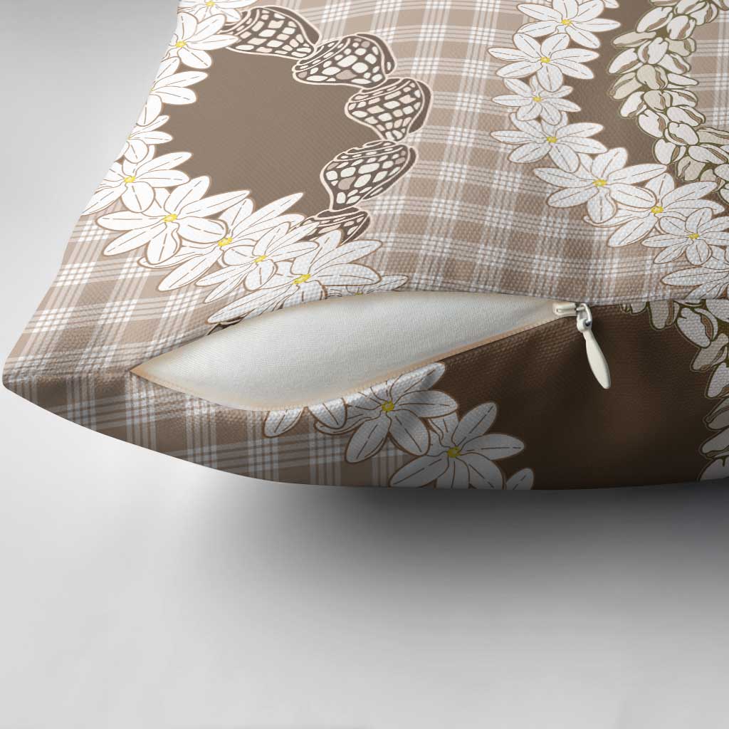 Brown Hawaii Tiare and Shell Lei Pillow Cover Hawaiian Palaka Luxury Vibes LT14 - Polynesian Pride