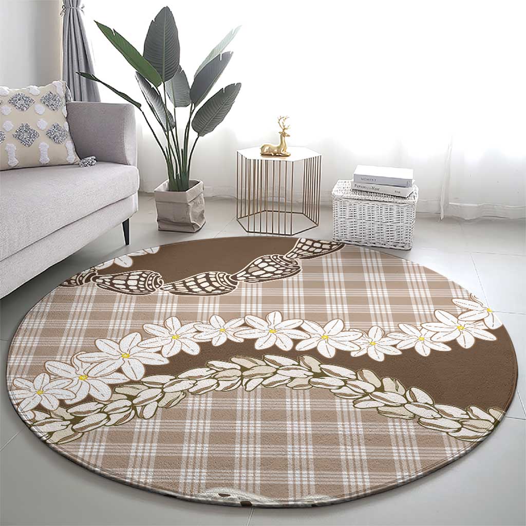 Brown Hawaii Tiare and Shell Lei Round Carpet Hawaiian Palaka Luxury Vibes LT14 - Polynesian Pride