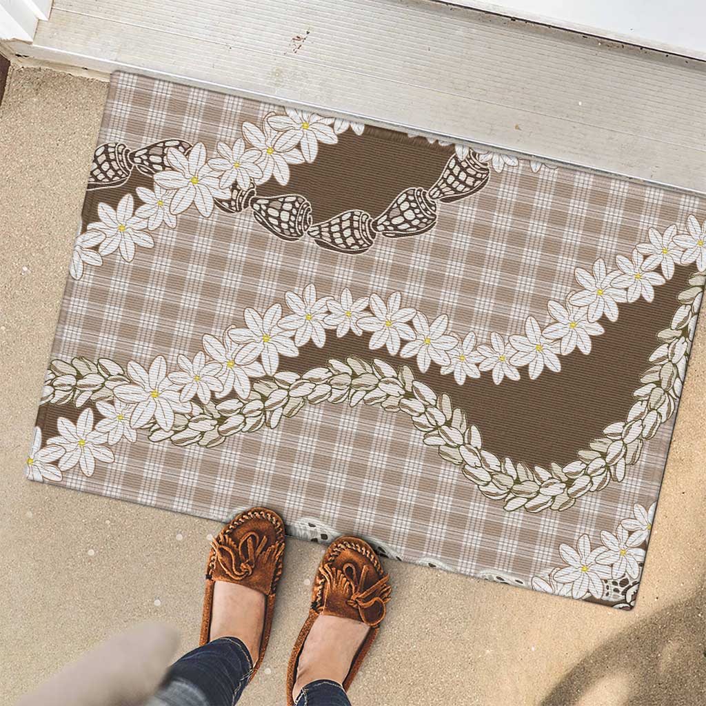 Brown Hawaii Tiare and Shell Lei Rubber Doormat Hawaiian Palaka Luxury Vibes - Polynesian Pride
