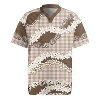 Brown Hawaii Tiare and Shell Lei Rugby Jersey Hawaiian Palaka Luxury Vibes - Polynesian Pride