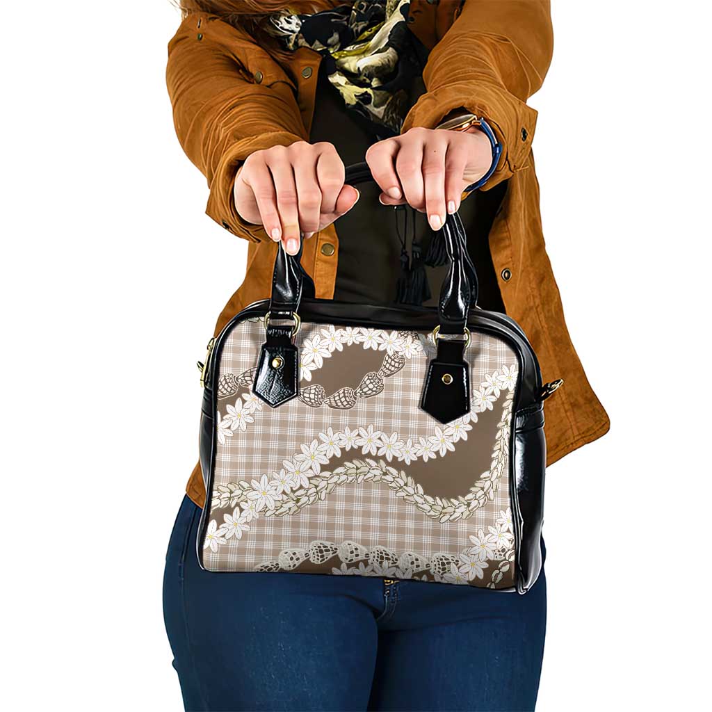 Brown Hawaii Tiare and Shell Lei Shoulder Handbag Hawaiian Palaka Luxury Vibes - Polynesian Pride