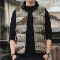 Brown Hawaii Tiare and Shell Lei Sleeveless Puffer Jacket Hawaiian Palaka Luxury Vibes - Polynesian Pride