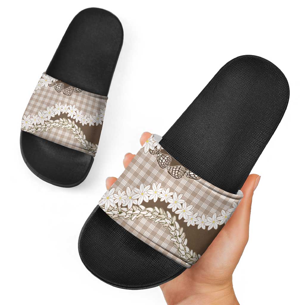 Brown Hawaii Tiare and Shell Lei Slide Sandals Hawaiian Palaka Luxury Vibes LT14 - Polynesian Pride
