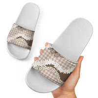 Brown Hawaii Tiare and Shell Lei Slide Sandals Hawaiian Palaka Luxury Vibes LT14 - Polynesian Pride