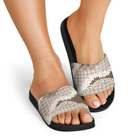 Brown Hawaii Tiare and Shell Lei Slide Sandals Hawaiian Palaka Luxury Vibes LT14 - Polynesian Pride