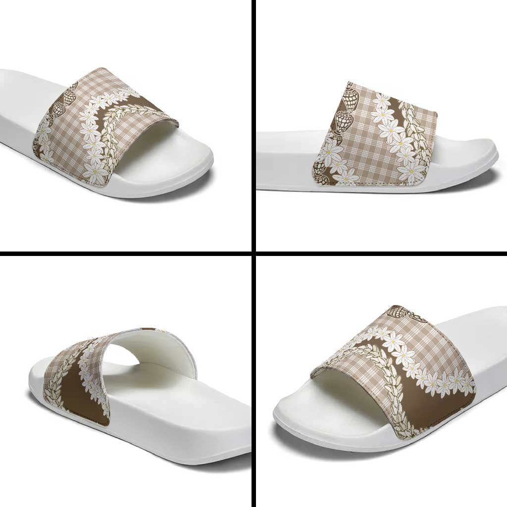 Brown Hawaii Tiare and Shell Lei Slide Sandals Hawaiian Palaka Luxury Vibes LT14 - Polynesian Pride