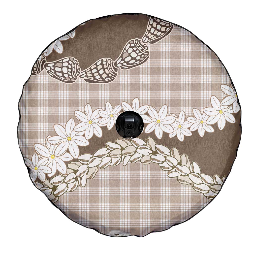 Brown Hawaii Tiare and Shell Lei Spare Tire Cover Hawaiian Palaka Luxury Vibes LT14 - Polynesian Pride