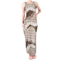 Brown Hawaii Tiare and Shell Lei Tank Maxi Dress Hawaiian Palaka Luxury Vibes LT14 Women Brown - Polynesian Pride