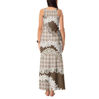 Brown Hawaii Tiare and Shell Lei Tank Maxi Dress Hawaiian Palaka Luxury Vibes LT14 - Polynesian Pride