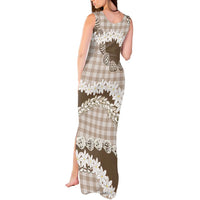 Brown Hawaii Tiare and Shell Lei Tank Maxi Dress Hawaiian Palaka Luxury Vibes LT14 - Polynesian Pride