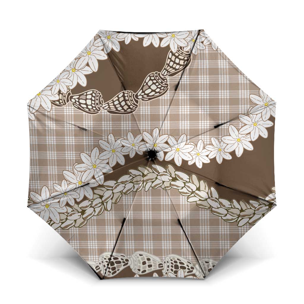Brown Hawaii Tiare and Shell Lei Umbrella Hawaiian Palaka Luxury Vibes - Polynesian Pride