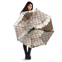 Brown Hawaii Tiare and Shell Lei Umbrella Hawaiian Palaka Luxury Vibes - Polynesian Pride