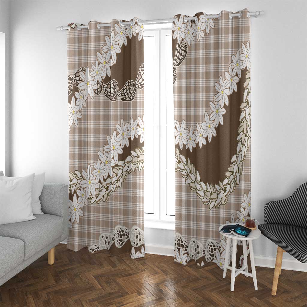 Brown Hawaii Tiare and Shell Lei Window Curtain Hawaiian Palaka Luxury Vibes LT14 With Grommets Brown - Polynesian Pride