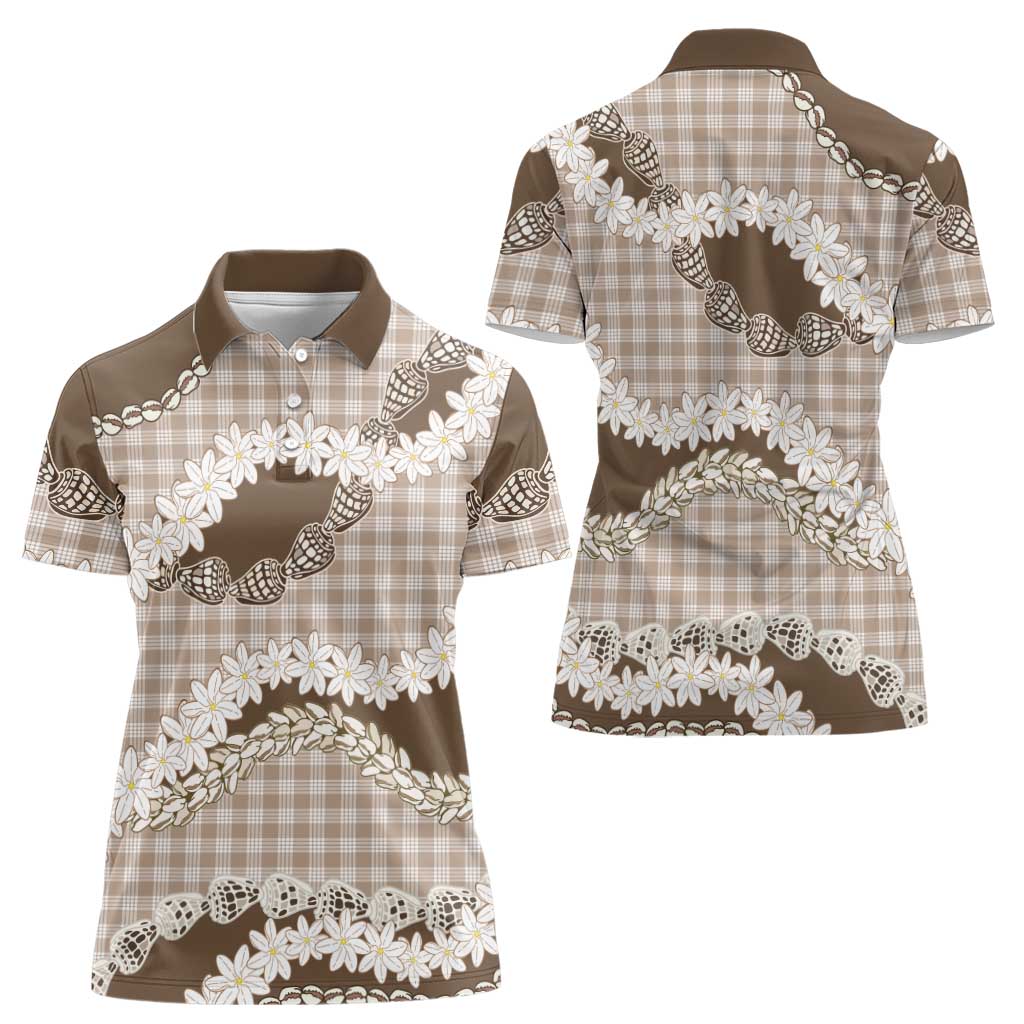Brown Hawaii Tiare and Shell Lei Women Polo Shirt Hawaiian Palaka Luxury Vibes LT14 - Polynesian Pride
